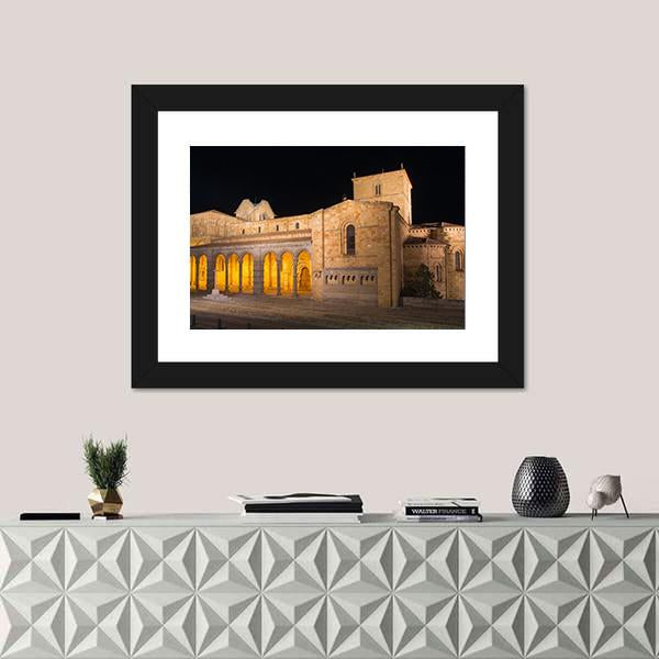 The Romanesque Basilica At Night Canvas Wall Art-3 Horizontal-Gallery Wrap-25" x 16"-Tiaracle