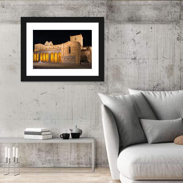 The Romanesque Basilica At Night Canvas Wall Art-3 Horizontal-Gallery Wrap-25" x 16"-Tiaracle