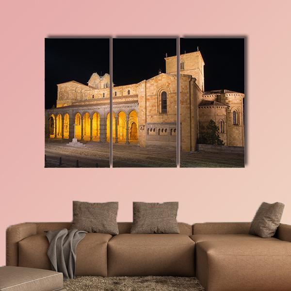 The Romanesque Basilica At Night Canvas Wall Art-3 Horizontal-Gallery Wrap-37" x 24"-Tiaracle