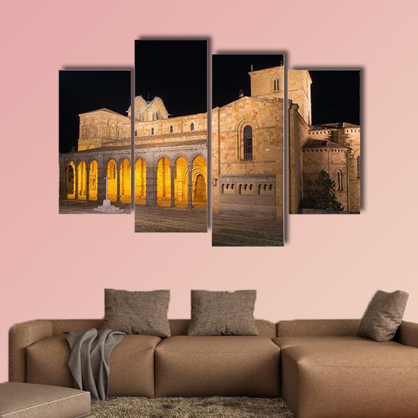 The Romanesque Basilica At Night Canvas Wall Art-4 Pop-Gallery Wrap-50" x 32"-Tiaracle