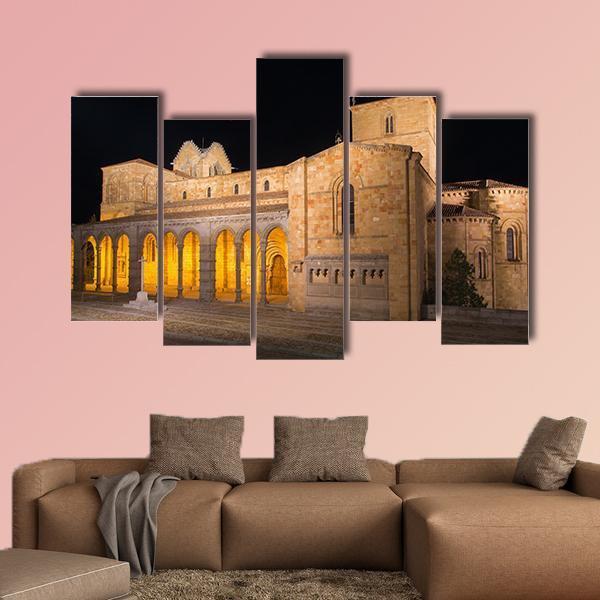 The Romanesque Basilica At Night Canvas Wall Art-5 Pop-Gallery Wrap-47" x 32"-Tiaracle