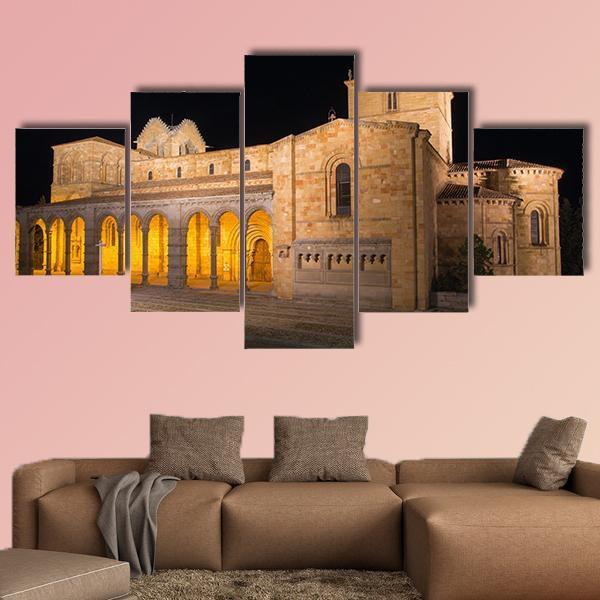The Romanesque Basilica At Night Canvas Wall Art-5 Star-Gallery Wrap-62" x 32"-Tiaracle