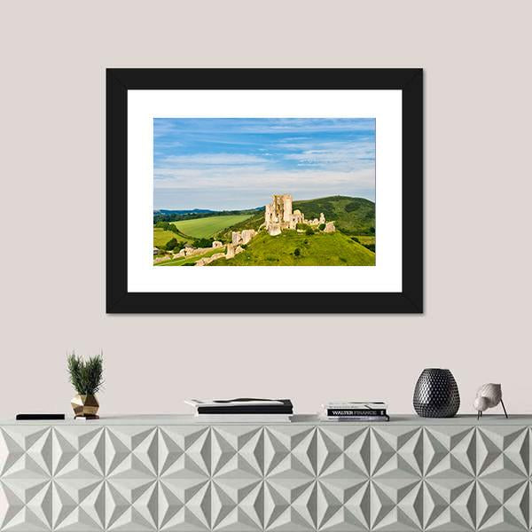 Ruins Of Corfe Castle Canvas Wall Art-3 Horizontal-Gallery Wrap-25" x 16"-Tiaracle