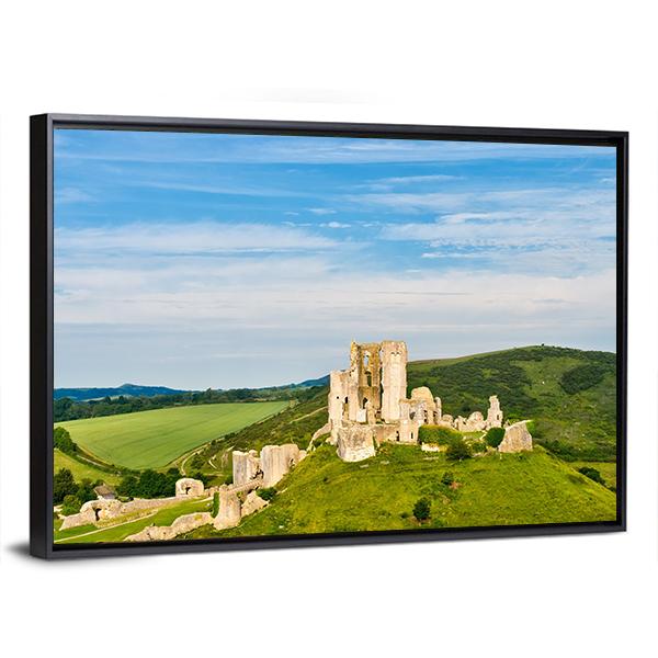 Ruins Of Corfe Castle Canvas Wall Art-3 Horizontal-Gallery Wrap-25" x 16"-Tiaracle