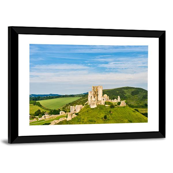 Ruins Of Corfe Castle Canvas Wall Art-3 Horizontal-Gallery Wrap-25" x 16"-Tiaracle