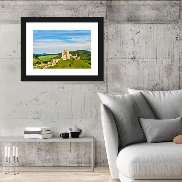 Ruins Of Corfe Castle Canvas Wall Art-3 Horizontal-Gallery Wrap-25" x 16"-Tiaracle