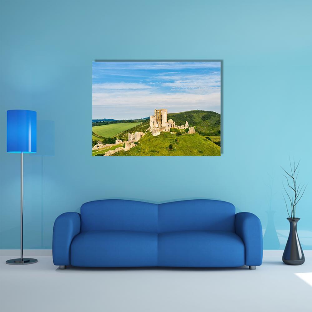 Ruins Of Corfe Castle Canvas Wall Art-1 Piece-Gallery Wrap-48" x 32"-Tiaracle