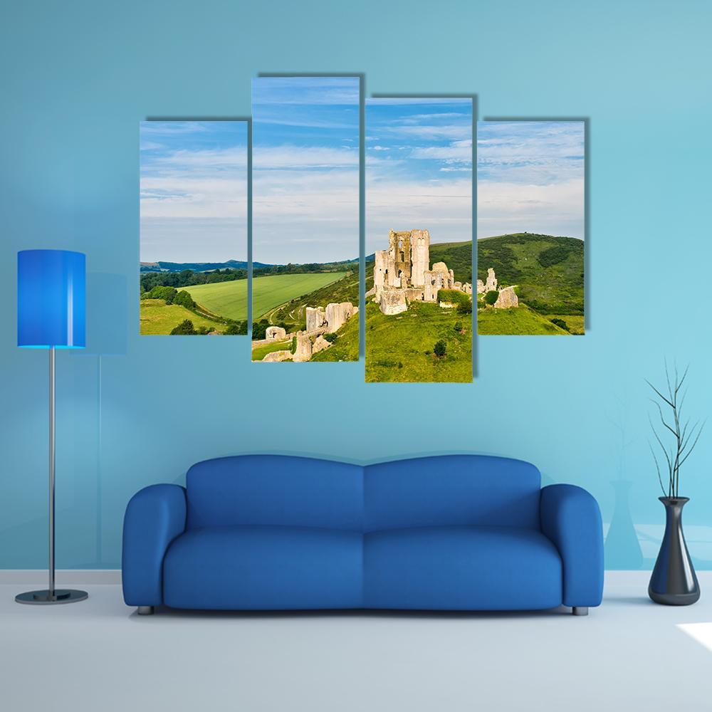 Ruins Of Corfe Castle Canvas Wall Art-1 Piece-Gallery Wrap-48" x 32"-Tiaracle