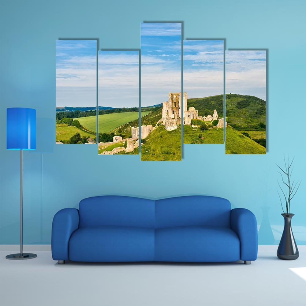 Ruins Of Corfe Castle Canvas Wall Art-5 Pop-Gallery Wrap-47" x 32"-Tiaracle