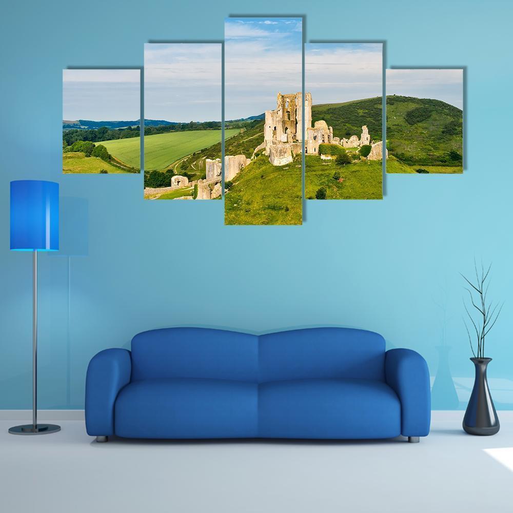 Ruins Of Corfe Castle Canvas Wall Art-5 Star-Gallery Wrap-62" x 32"-Tiaracle
