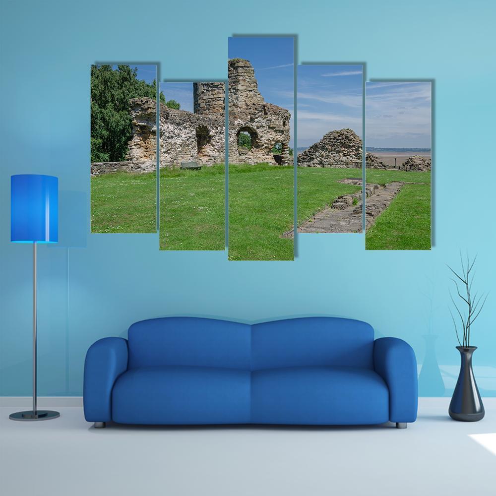 Ruins Of Flint Castle Canvas Wall Art-5 Pop-Gallery Wrap-47" x 32"-Tiaracle