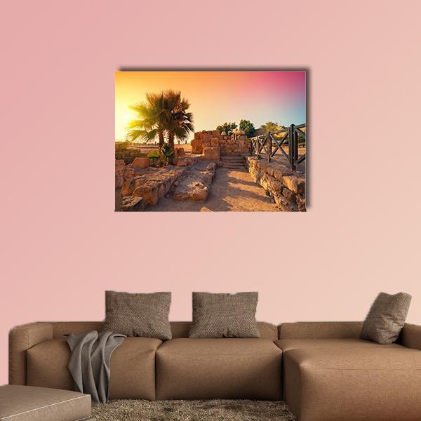 Ancient City in Caesarea Canvas Wall Art in brown, orange and yellow, single panel hung on a wall
