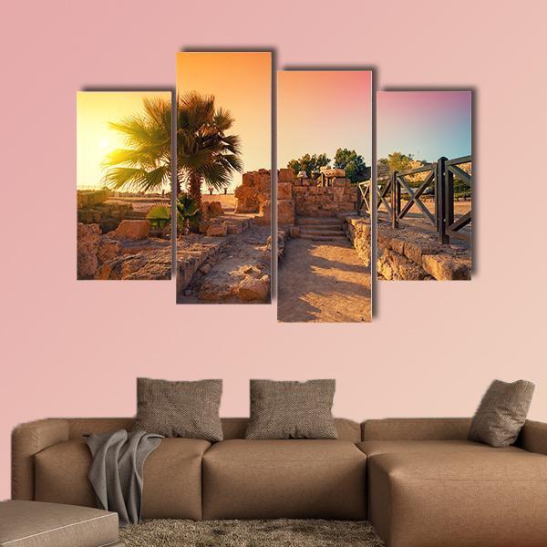 Ancient City In Caesarea Canvas Wall Art-4 Pop-Gallery Wrap-50" x 32"-Tiaracle