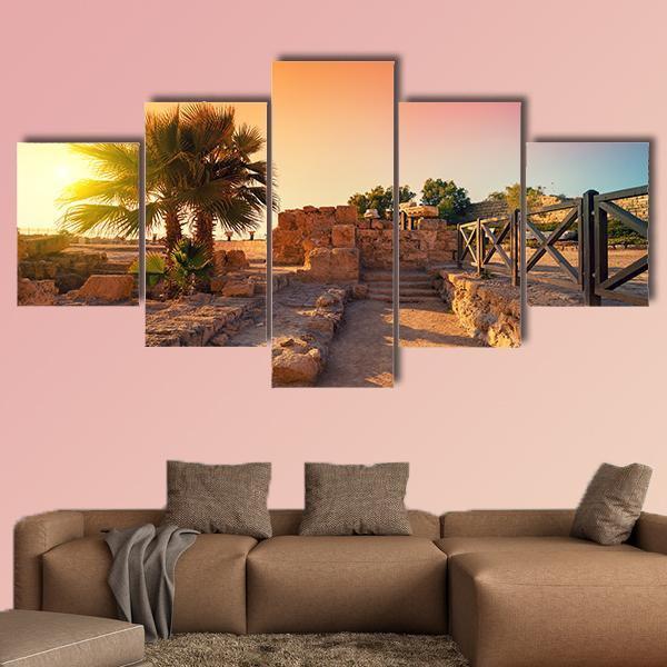 Ancient City In Caesarea Canvas Wall Art-5 Star-Gallery Wrap-62" x 32"-Tiaracle