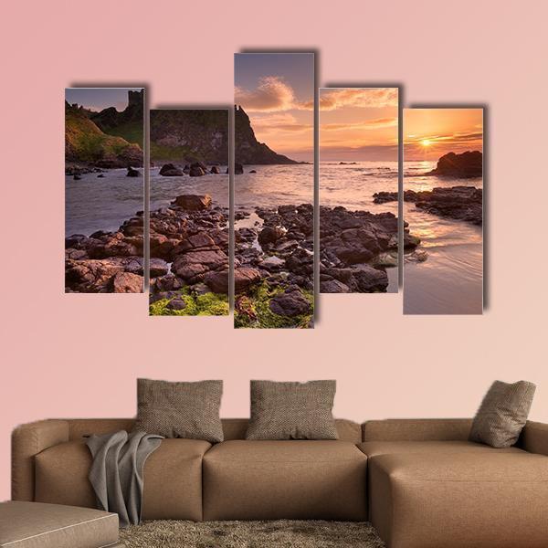 The Dunluce Castle Ireland Canvas Wall Art-5 Pop-Gallery Wrap-47" x 32"-Tiaracle