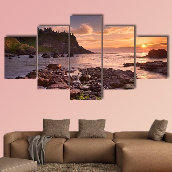 The Dunluce Castle Ireland Canvas Wall Art-5 Star-Gallery Wrap-62" x 32"-Tiaracle