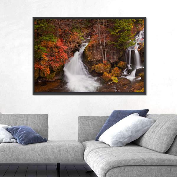 The Ryuzu Falls Japan Canvas Wall Art-1 Piece-Floating Frame-24" x 16"-Tiaracle