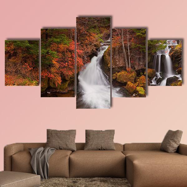The Ryuzu Falls Japan Canvas Wall Art-5 Star-Gallery Wrap-62" x 32"-Tiaracle