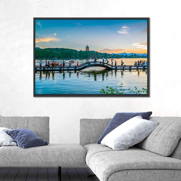 The Scenery Of Hangzhou Canvas Wall Art-1 Piece-Floating Frame-24" x 16"-Tiaracle