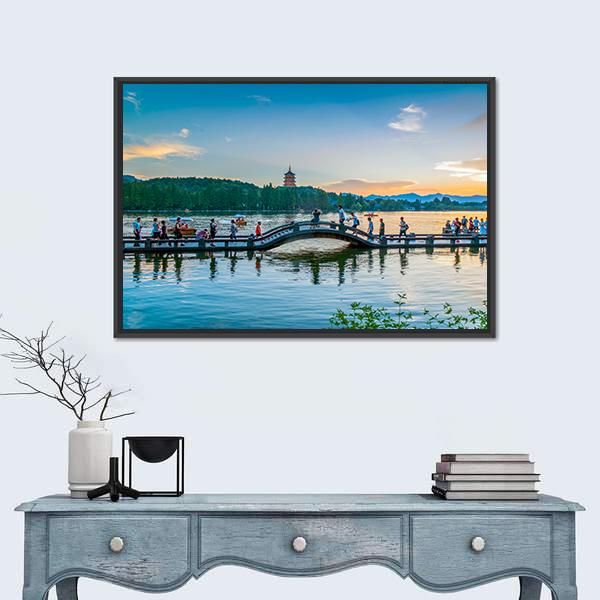 The Scenery Of Hangzhou Canvas Wall Art-3 Horizontal-Gallery Wrap-25" x 16"-Tiaracle