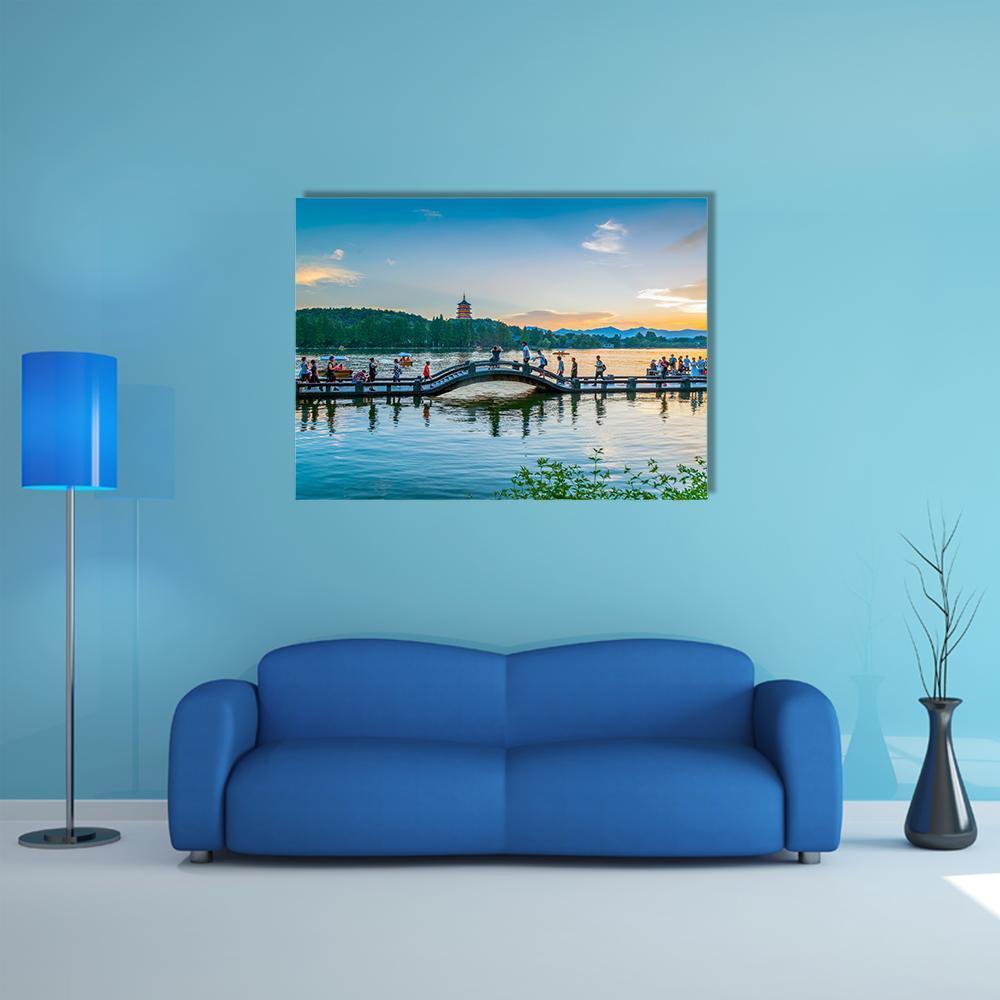 The Scenery Of Hangzhou Canvas Wall Art-1 Piece-Gallery Wrap-48" x 32"-Tiaracle