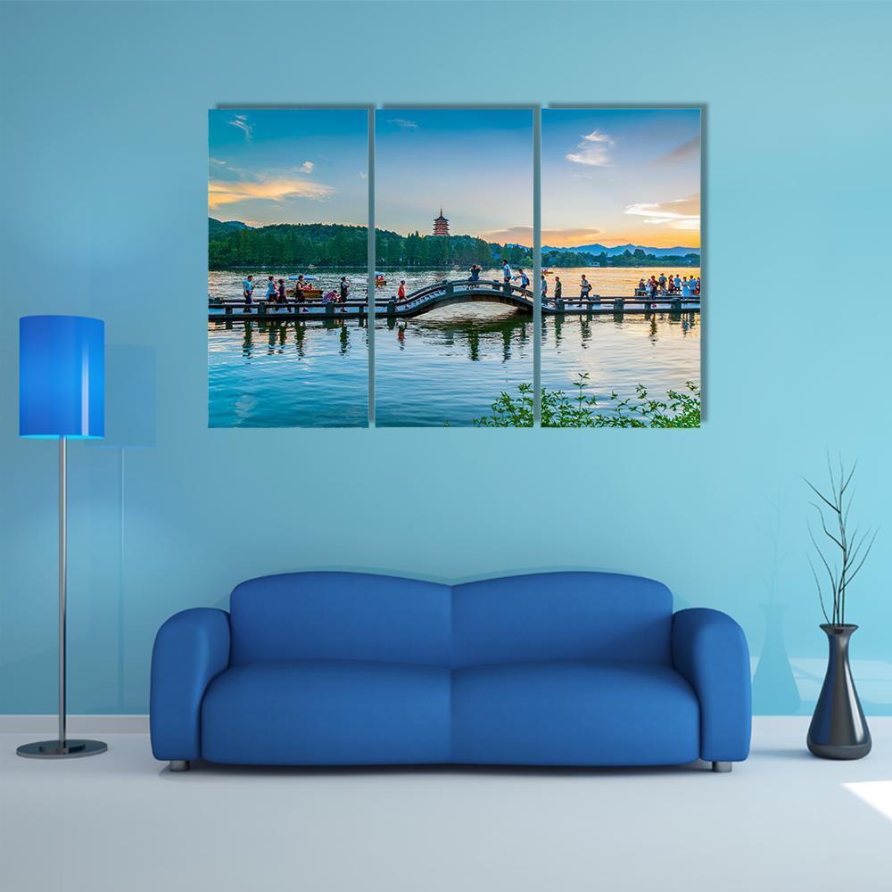 The Scenery Of Hangzhou Canvas Wall Art-3 Horizontal-Gallery Wrap-37" x 24"-Tiaracle