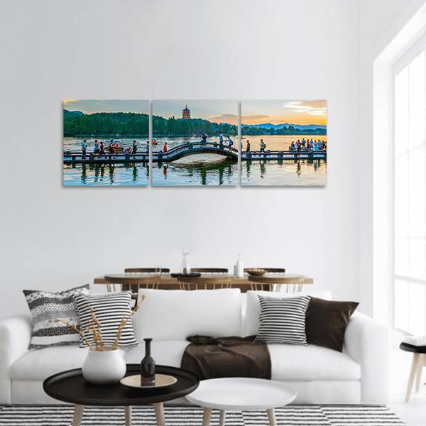 The Scenery Of Hangzhou Panoramic Canvas Wall Art-3 Piece-25" x 08"-Tiaracle