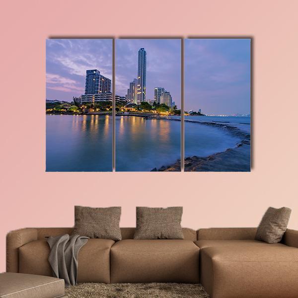 Seaside Town In Pattaya Canvas Wall Art-3 Horizontal-Gallery Wrap-37" x 24"-Tiaracle