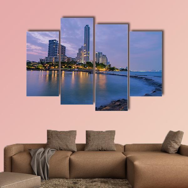 Seaside Town In Pattaya Canvas Wall Art-4 Pop-Gallery Wrap-50" x 32"-Tiaracle