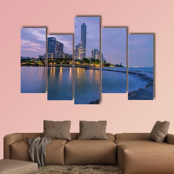Seaside Town In Pattaya Canvas Wall Art-5 Pop-Gallery Wrap-47" x 32"-Tiaracle
