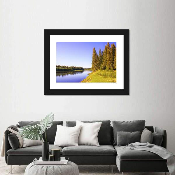 The Shore Of Taiga River Canvas Wall Art-1 Piece-Framed Print-20" x 16"-Tiaracle