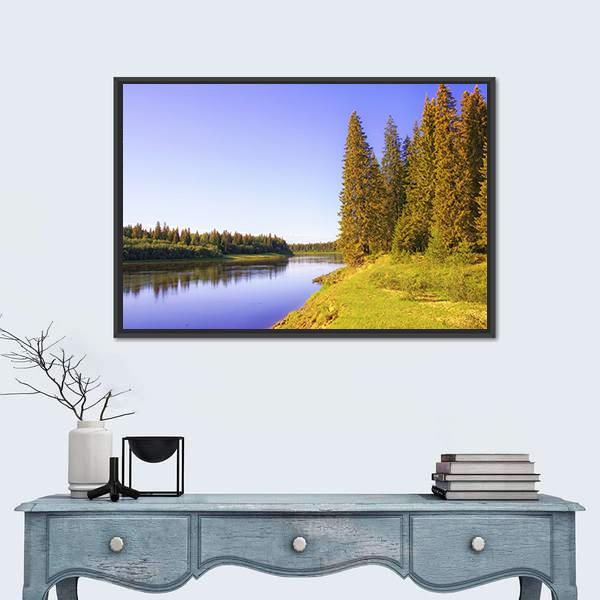 The Shore Of Taiga River Canvas Wall Art-5 Horizontal-Gallery Wrap-22" x 12"-Tiaracle
