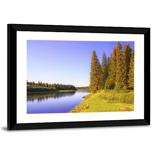 The Shore Of Taiga River Canvas Wall Art-5 Horizontal-Gallery Wrap-22" x 12"-Tiaracle