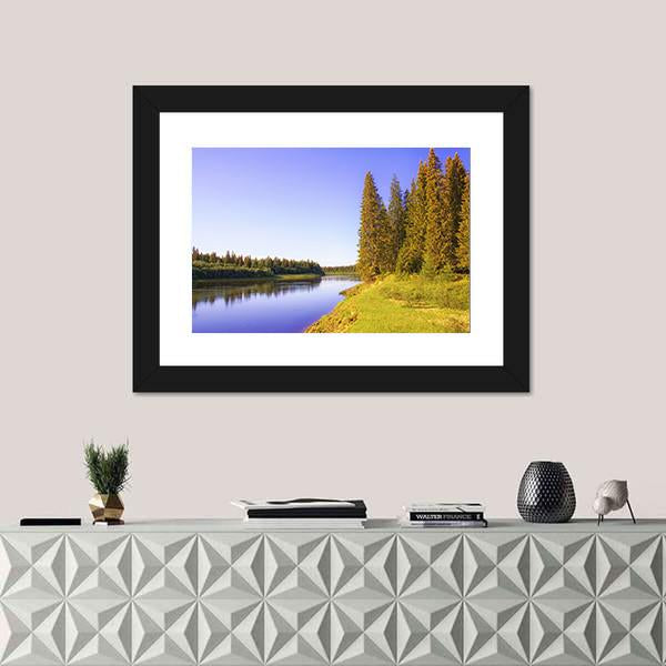 The Shore Of Taiga River Canvas Wall Art-5 Horizontal-Gallery Wrap-22" x 12"-Tiaracle