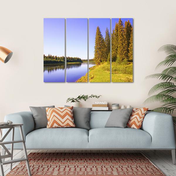 The Shore Of Taiga River Canvas Wall Art-4 Horizontal-Gallery Wrap-34" x 24"-Tiaracle