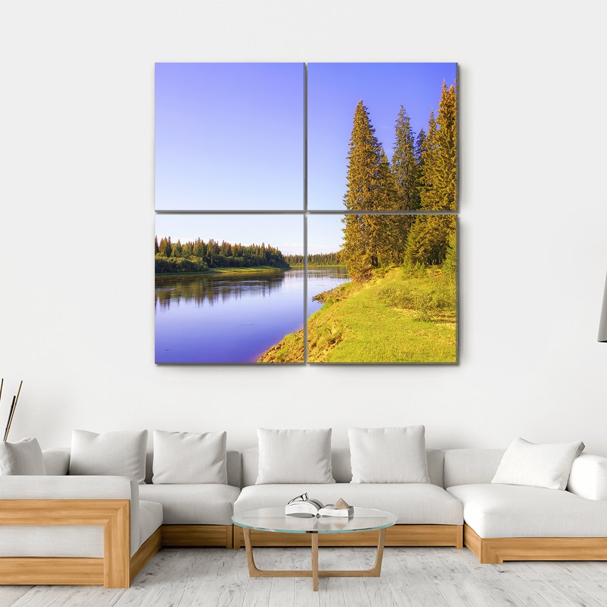 The Shore Of Taiga River Canvas Wall Art-4 Square-Gallery Wrap-17" x 17"-Tiaracle