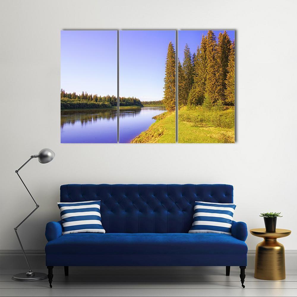 The Shore Of Taiga River Canvas Wall Art-3 Horizontal-Gallery Wrap-37" x 24"-Tiaracle