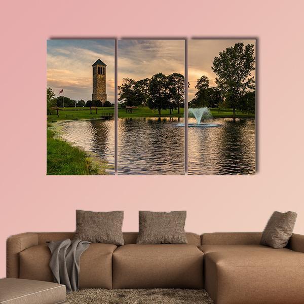 Singing Tower &amp; Pond Canvas Wall Art-3 Horizontal-Gallery Wrap-37" x 24"-Tiaracle