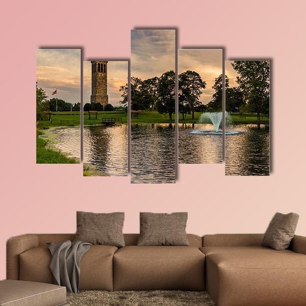 Singing Tower & Pond Canvas Wall Art-5 Pop-Gallery Wrap-47" x 32"-Tiaracle