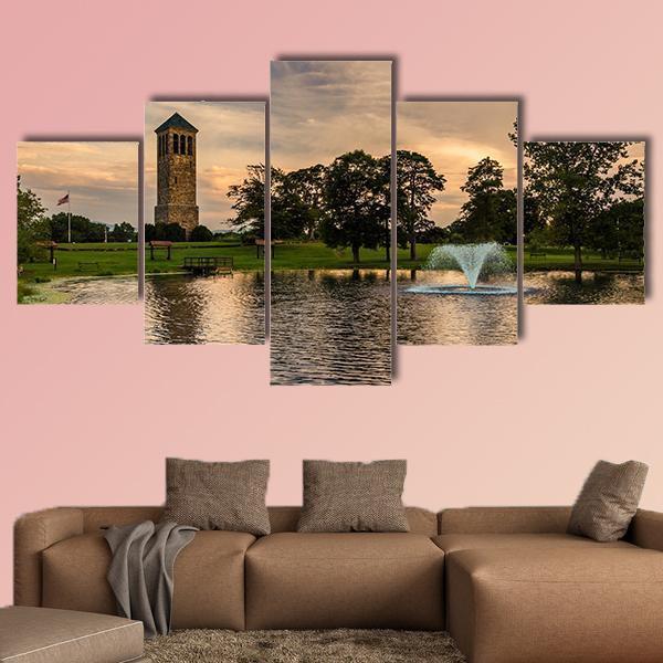 Singing Tower &amp; Pond Canvas Wall Art-5 Star-Gallery Wrap-62" x 32"-Tiaracle