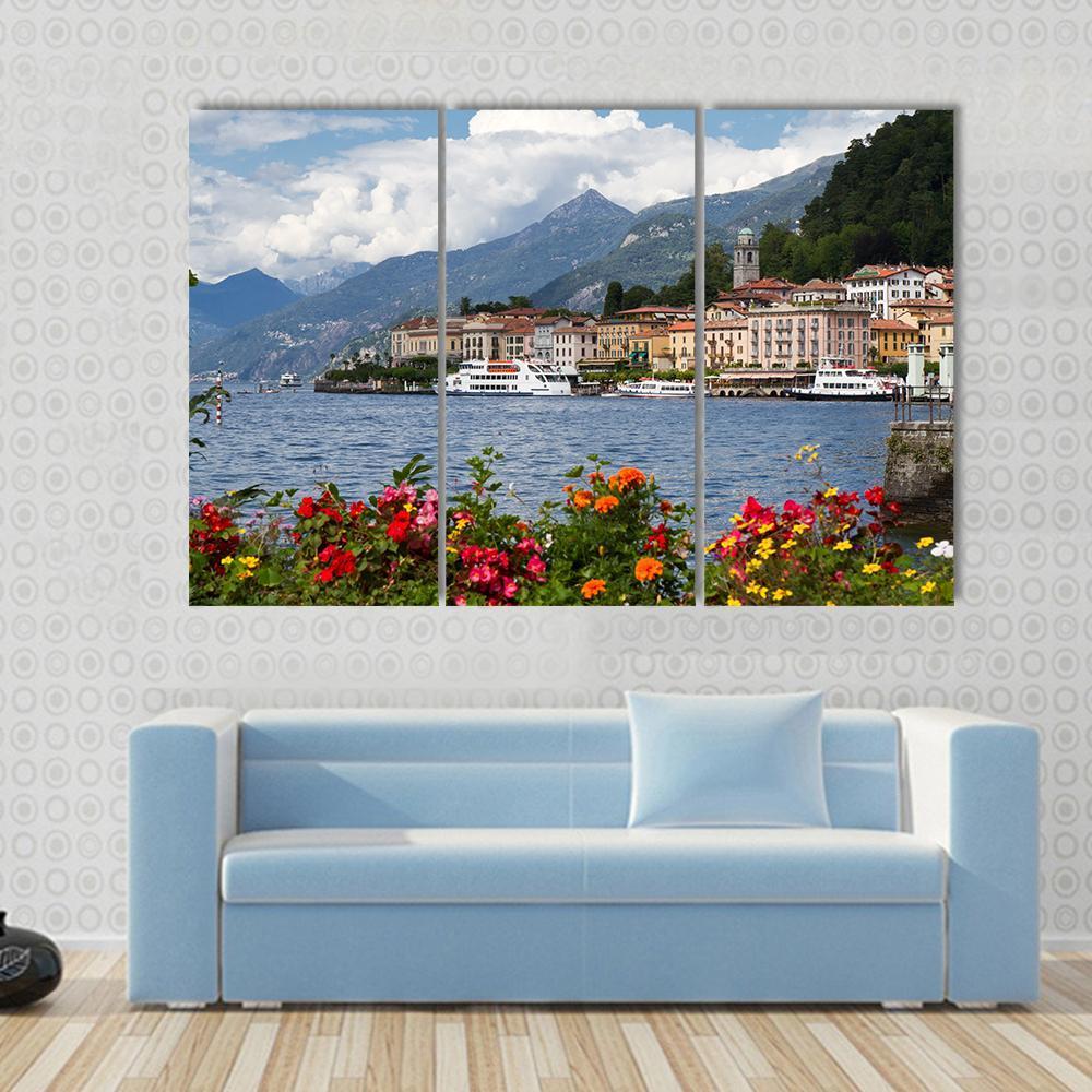 Small Town Of Bellagio At Lake Canvas Wall Art-3 Horizontal-Gallery Wrap-37" x 24"-Tiaracle