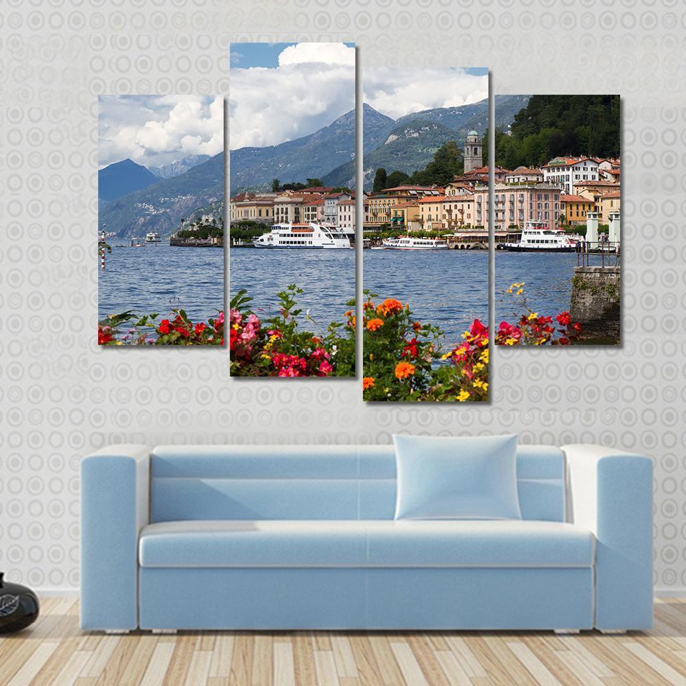 Small Town Of Bellagio At Lake Canvas Wall Art-4 Pop-Gallery Wrap-50" x 32"-Tiaracle