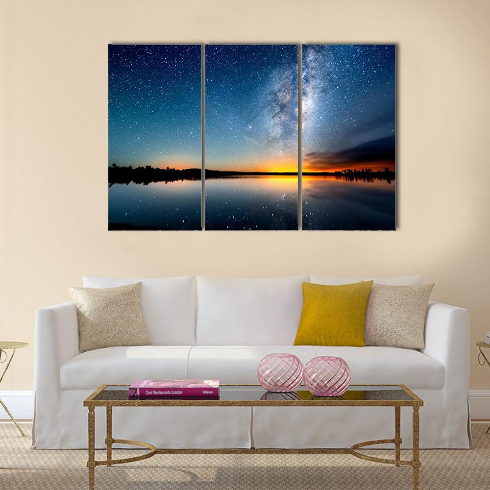 Starry Sky & Milky Way Canvas Wall Art-3 Horizontal-Gallery Wrap-37" x 24"-Tiaracle