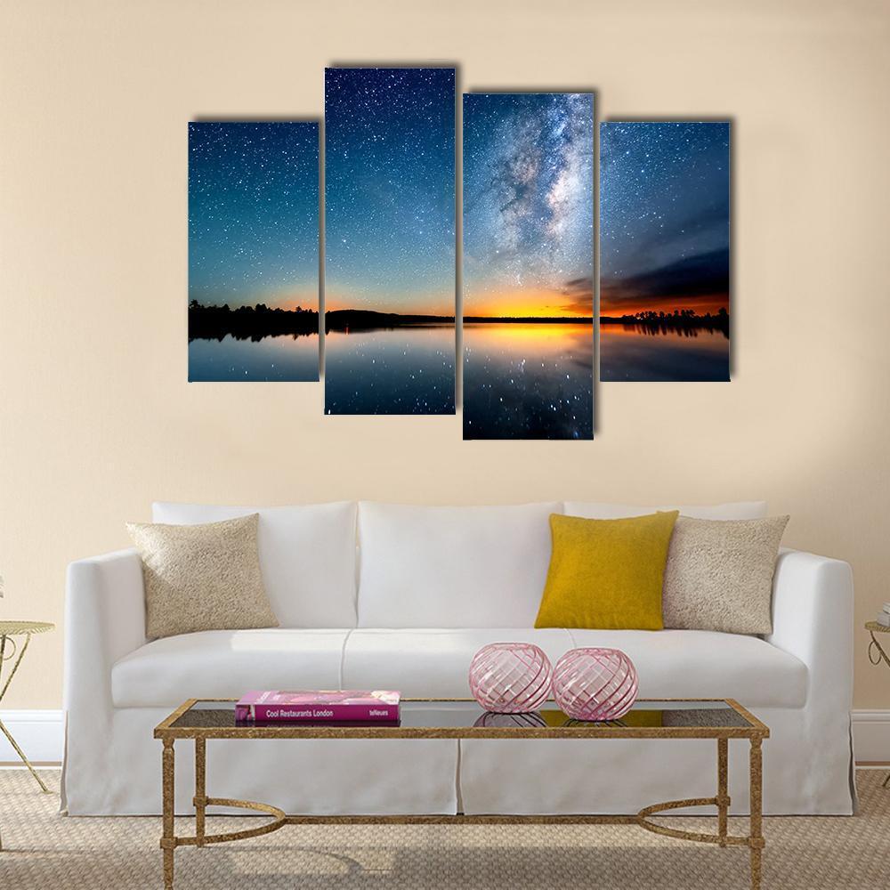 Starry Sky &amp; Milky Way Canvas Wall Art-4 Pop-Gallery Wrap-50" x 32"-Tiaracle