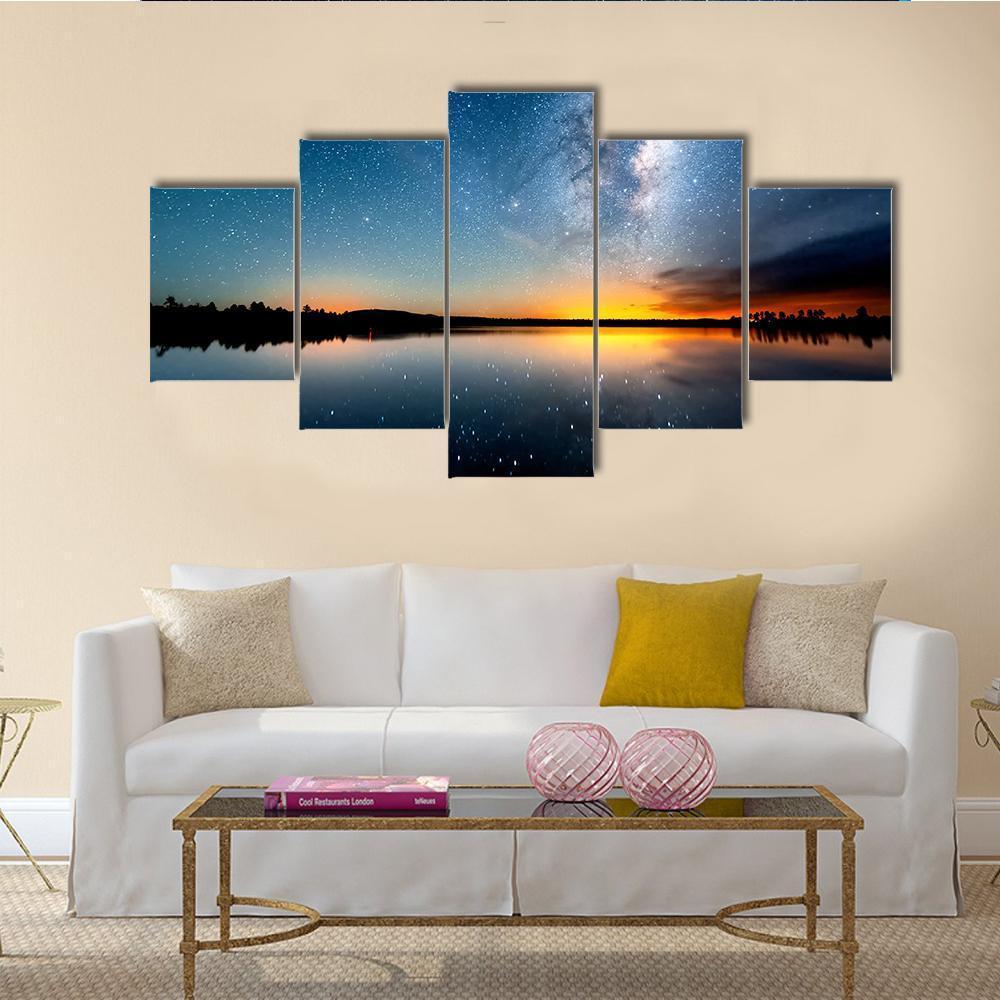 Starry Sky & Milky Way Canvas Wall Art-5 Star-Gallery Wrap-62" x 32"-Tiaracle