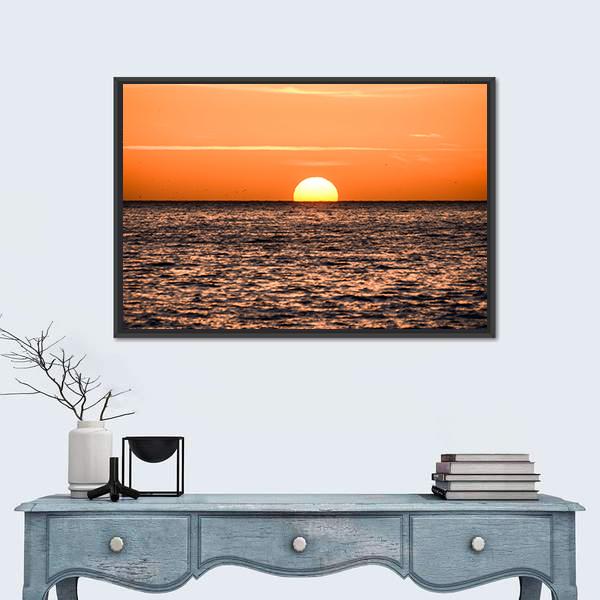 The Sun Setting In Sea Canvas Wall Art-3 Horizontal-Gallery Wrap-25" x 16"-Tiaracle