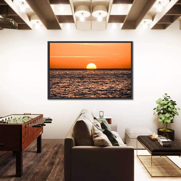 The Sun Setting In Sea Canvas Wall Art-3 Horizontal-Gallery Wrap-25" x 16"-Tiaracle