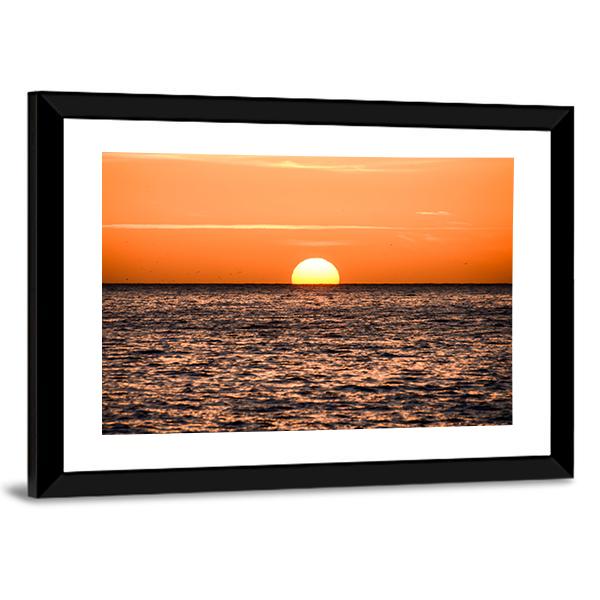The Sun Setting In Sea Canvas Wall Art-3 Horizontal-Gallery Wrap-25" x 16"-Tiaracle