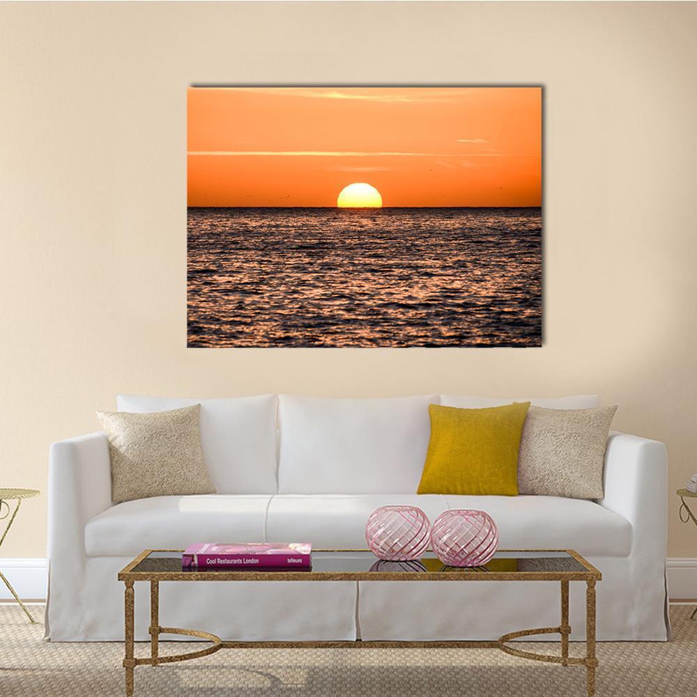 The Sun Setting In Sea Canvas Wall Art-1 Piece-Gallery Wrap-48" x 32"-Tiaracle