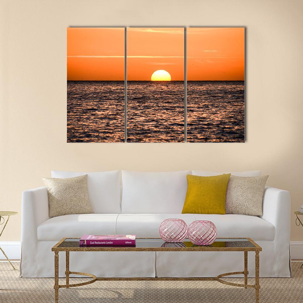 The Sun Setting In Sea Canvas Wall Art-3 Horizontal-Gallery Wrap-37" x 24"-Tiaracle